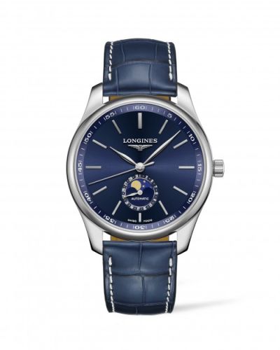 Longines Master Collection 42 Moonphase Paslanmaz Çelik / Mavi / Alligator XL, referans L2.919.4.92.2