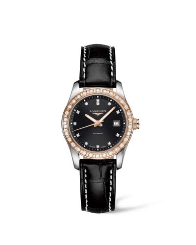 Conquest Classic Automatic 29.5 Paslanmaz Çelik / Kırmızı Altın / Elmas / Siyah / Kayış