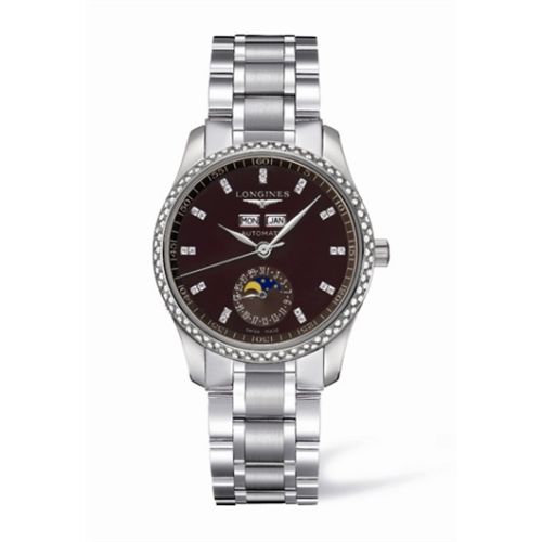 Longines Master Collection Calendar 36 Paslanmaz Çelik / Elmas / Kahverengi MOP / Bilezik, referans L2.503.0.07.6