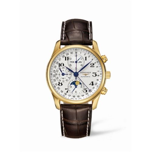 Longines Master Collection 40 Chronograph Calendar Sarı Altın / Gümüş / Kayış, referans L2.673.6.78.5