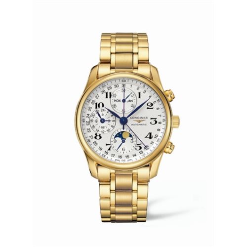 Longines Master Collection 40 Chronograph Calendar Sarı Altın / Gümüş / Bilezik, referans L2.673.6.78.6