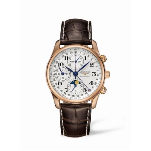 Longines Master Collection 40 Chronograph Calendar Pembe Altın / Gümüş / Kayış, referans L2.673.8.78.3