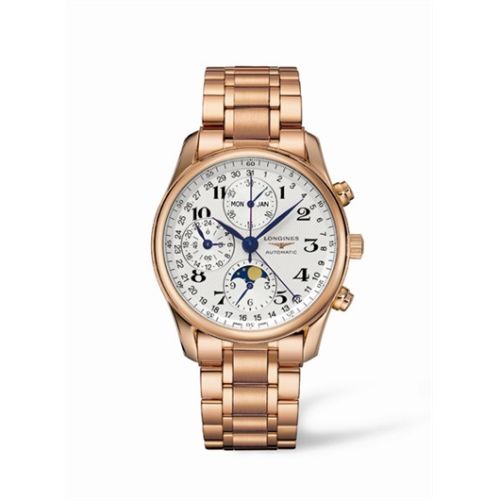Longines Master Collection 40 Chronograph Calendar Pembe Altın / Gümüş / Bilezik, referans L2.673.8.78.6