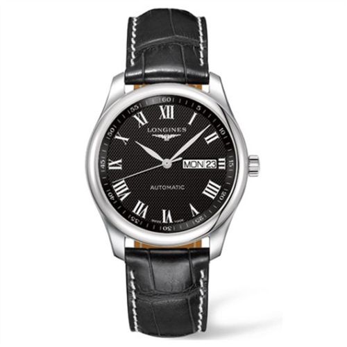 Longines Master Collection 38.5 Day Date Paslanmaz Çelik / Siyah-Roman / Alligator, referans L2.755.4.51.7