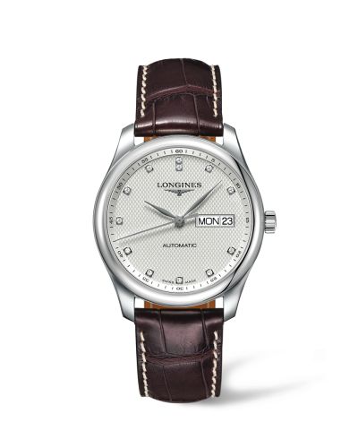 Longines Master Collection 38.5 Day Date Paslanmaz Çelik / Gümüş-Elmas / Alligator, referans L2.755.4.77.3