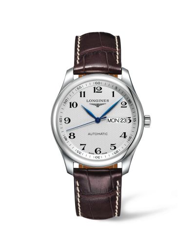 Longines Master Collection 38.5 Day Date Paslanmaz Çelik / Gümüş-Arabic / Alligator, referans L2.755.4.78.3