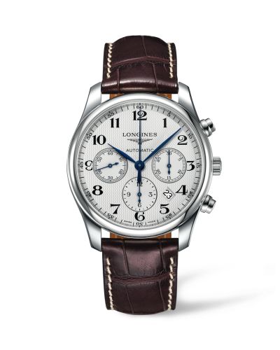 Longines Master Collection 42 Chronograph Paslanmaz Çelik / Gümüş-Arabic / Alligator, referans L2.759.4.78.3