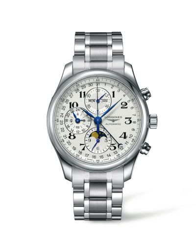 Longines Master Collection 42 Chronograph Calendar Paslanmaz Çelik / Gümüş-Arabic / Bilezik, referans L2.773.4.78.6