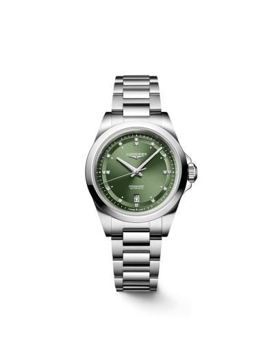 Longines Conquest 30 Paslanmaz Çelik / Yeşil - Elmas / Bilezik, referans L3.320.4.07.6