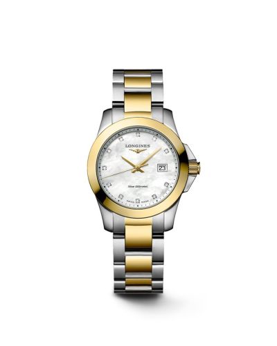 Longines Conquest Quartz 29.5 Paslanmaz Çelik - Sarı Altın / MOP, referans L3.376.3.87.7