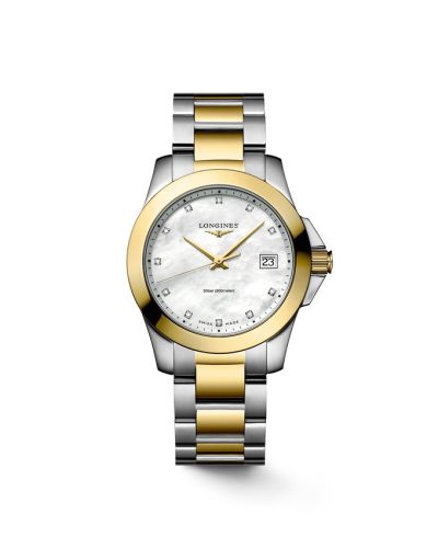 Longines Conquest Quartz 34 Paslanmaz Çelik - Sarı Altın / MOP, referans L3.377.3.87.7