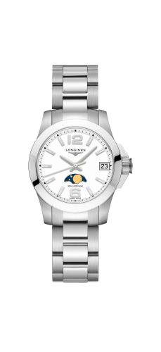 Longines Conquest 29.5 Quartz Moonphase Paslanmaz Çelik / Beyaz / Bilezik, referans L3.380.4.16.6