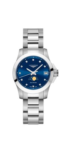 Longines Conquest 29.5 Quartz Moonphase Paslanmaz Çelik / Mavi / Bilezik, referans L3.380.4.97.6