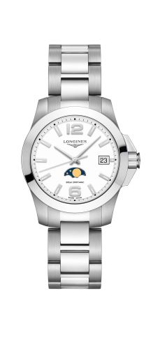 Longines Conquest 34 Quartz Moonphase Paslanmaz Çelik / Beyaz / Bilezik, referans L3.381.4.16.6