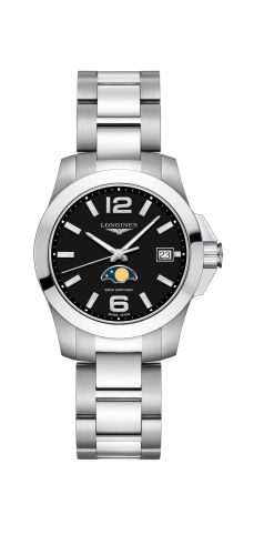 Longines Conquest 34 Quartz Moonphase Paslanmaz Çelik / Siyah / Bilezik, referans L3.381.4.58.6