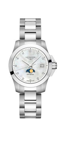 Longines Conquest 34 Quartz Moonphase Paslanmaz Çelik / MOP / Bilezik, referans L3.381.4.87.6