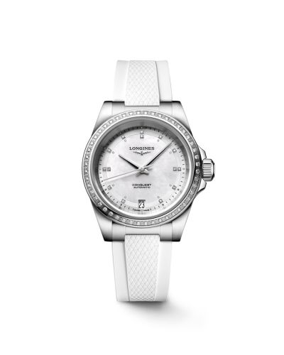Longines Conquest 34 Paslanmaz Çelik - Elmas / MOP - Elmas / Kauçuk, referans L3.430.0.87.9