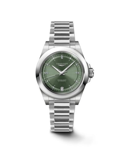 Longines Conquest 34 Paslanmaz Çelik / Yeşil - Elmas / Bilezik, referans L3.430.4.07.6