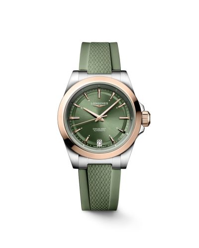 Longines Conquest 34 Paslanmaz Çelik - Pembe Altın / Yeşil / Kauçuk, referans L3.430.5.02.9