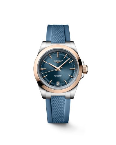 Longines Conquest 34 Paslanmaz Çelik - Pembe Altın / Mavi / Kauçuk, referans L3.430.5.92.9