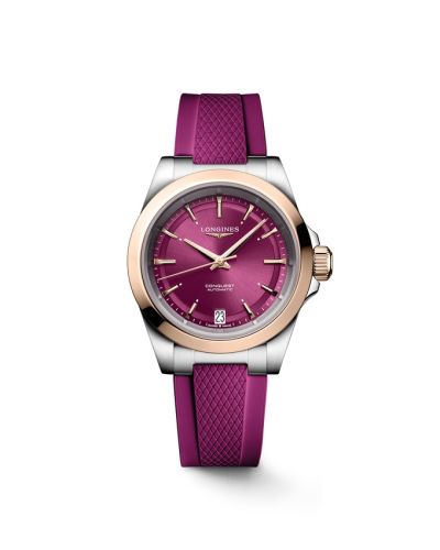 Longines Conquest 34 Paslanmaz Çelik - Pembe Altın / Mor / Kauçuk, referans L3.430.5.98.9