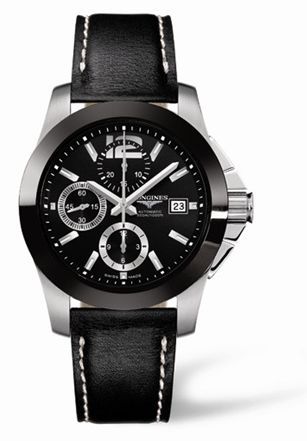 Longines Conquest Chronograph Seramik Leather 41mm, referans L3.661.4.56.0