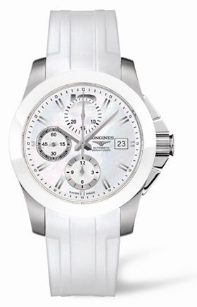 Longines Conquest Chronograph Beyaz Seramik Kauçuk 41mm, referans L3.661.4.86.2