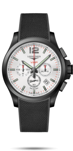 Longines Conquest V.H.P. Chronograph 44 PVD / Gümüş / Kauçuk, referans L3.727.2.76.9