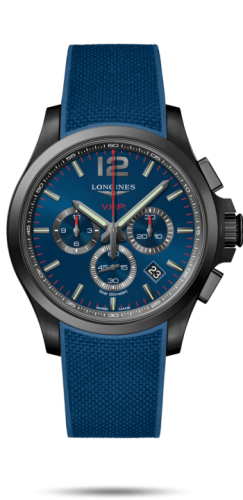 Longines Conquest V.H.P. Chronograph 44 PVD / Mavi / Kauçuk, referans L3.727.2.96.9