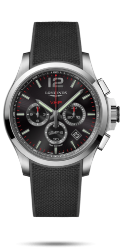 Longines Conquest V.H.P. Chronograph 44 Paslanmaz Çelik / Siyah / Kauçuk, referans L3.727.4.56.9