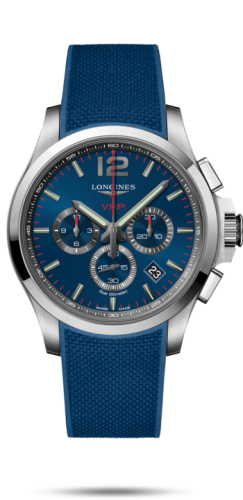 Longines Conquest V.H.P. Chronograph 44 Paslanmaz Çelik / Mavi / Kauçuk, referans L3.727.4.96.9