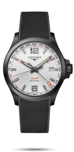 Longines Conquest V.H.P. GMT 43 PVD / Gümüş / Kauçuk, referans L3.728.2.76.9