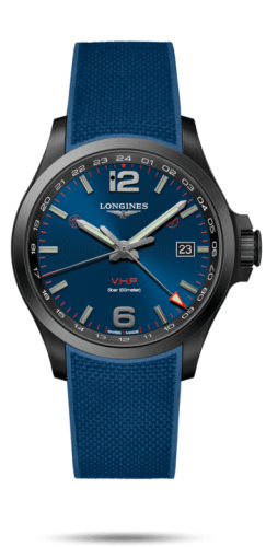 Longines Conquest V.H.P. GMT 43 PVD / Mavi / Kauçuk, referans L3.728.2.96.9