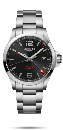 Longines Conquest V.H.P. GMT 43 Paslanmaz Çelik / Siyah / Bilezik, referans L3.728.4.56.6