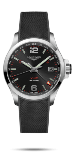 Longines Conquest V.H.P. GMT 43 Paslanmaz Çelik / Siyah / Kauçuk, referans L3.728.4.56.9
