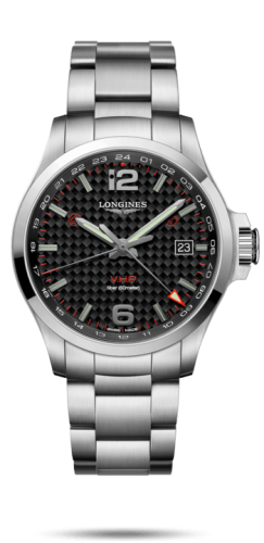 Longines Conquest V.H.P. GMT 43 Paslanmaz Çelik / Carbon / Bilezik, referans L3.728.4.66.6