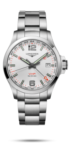 Longines Conquest V.H.P. GMT 43 Paslanmaz Çelik / Gümüş / Bilezik, referans L3.728.4.76.6