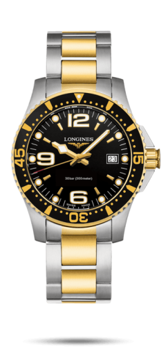 Longines HydroConquest 41 Quartz Paslanmaz Çelik / Sarı Altın / Siyah / Bilezik 39mm, referans L3.740.3.56.7