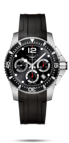 Longines HydroConquest 41 Automatic Chronograph Paslanmaz Çelik / Siyah / Kauçuk, referans L3.744.4.56.2