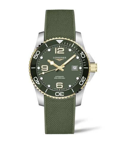 Longines HydroConquest 41 Automatic Paslanmaz Çelik / Sarı Altın / Yeşil / Kauçuk, referans L3.781.3.06.9