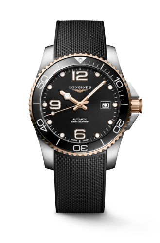 Longines HydroConquest 41 Automatic Paslanmaz Çelik / Pembe Altın / Siyah / Kauçuk, referans L3.781.3.58.9