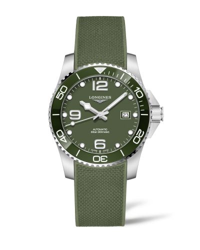 Longines HydroConquest 41 Automatic Paslanmaz Çelik / Seramik / Yeşil / Kauçuk, referans L3.781.4.06.9