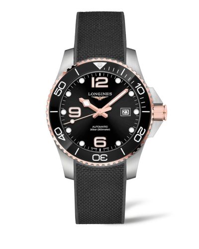 Longines HydroConquest 43 Automatic Paslanmaz Çelik - Pembe Altın / Siyah / Kauçuk, referans L3.782.3.58.9
