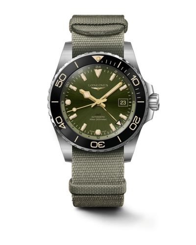 Longines Hydroconquest GMT 41 Paslanmaz Çelik / Yeşil / NATO, referans L3.790.4.06.2