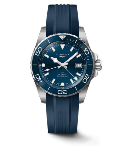 Longines Hydroconquest GMT 41 Paslanmaz Çelik / Mavi / Kauçuk, referans L3.790.4.96.9