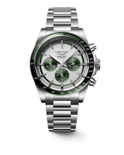 Longines Conquest Chronograph 42 Stainless Steel / Silver - Green / Bracelet, reference L3.835.4.02.6