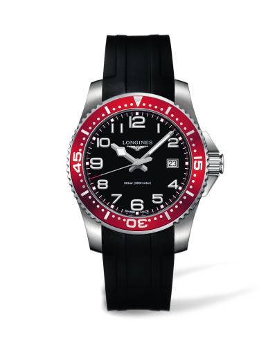 Longines Hydroconquest Quartz 41 Siyah / Kırmızı Kauçuk, referans L3.689.4.59.2