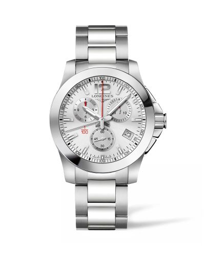 Longines Conquest Chronograph Quartz 41 Paslanmaz Çelik / Gümüş / Bilezik, referans L3.700.4.76.6