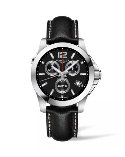 Longines Conquest Chronograph Quartz 41 Paslanmaz Çelik / Siyah / Kayış, referans L3.702.4.56.3