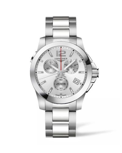 Longines Conquest Chronograph Quartz 41 Paslanmaz Çelik / Gümüş / Bilezik, referans L3.702.4.76.6